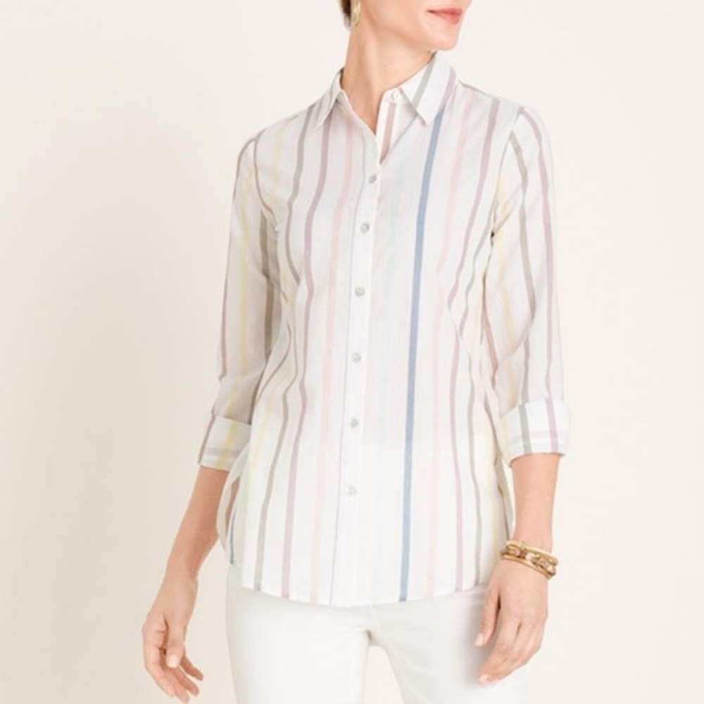 Chico’s Multi-Colored Striped Button-down Shirt N… - image 3